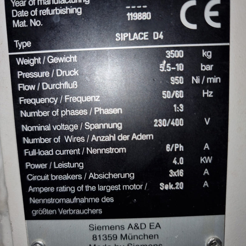 Siemens Siplace D 4 Placement Machine