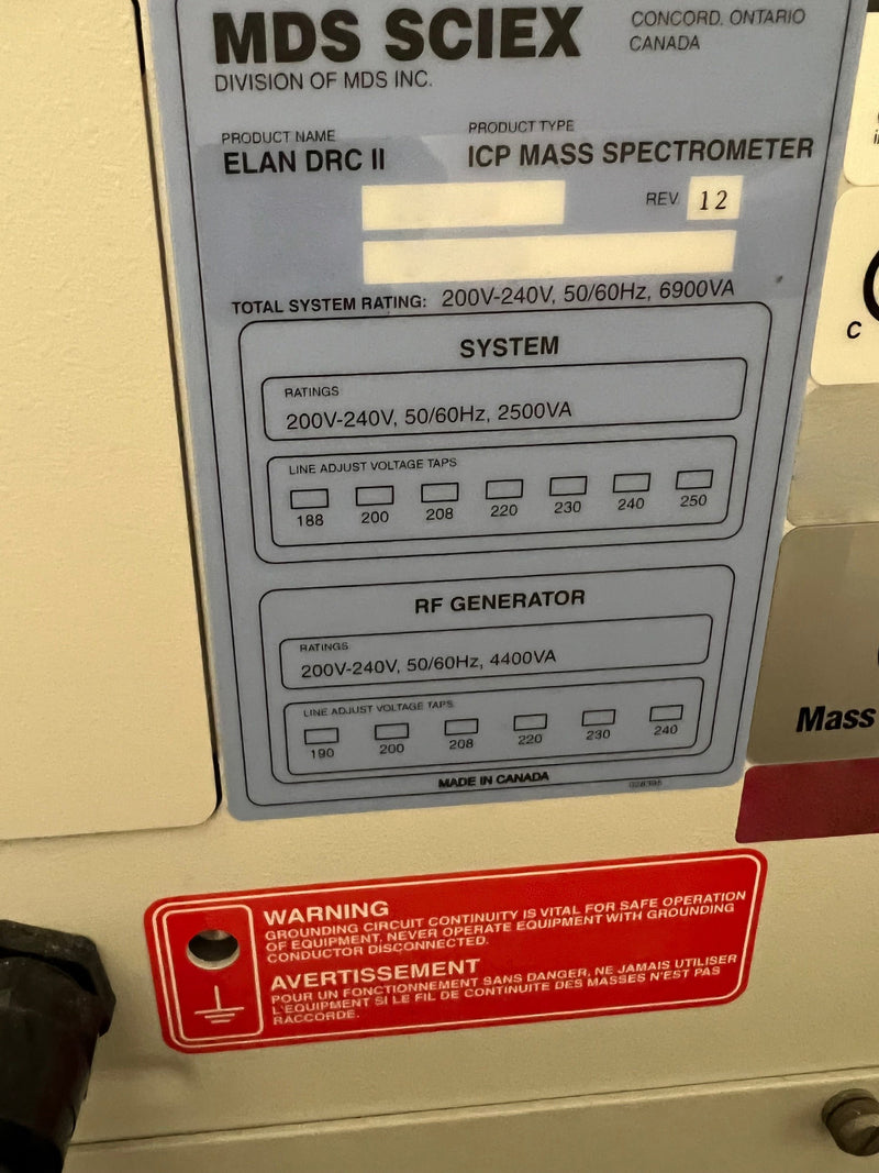 Perkin Elmer Elan DC II ICP-MS (Inductively Coupled Plasma - Mass Spectrometer)