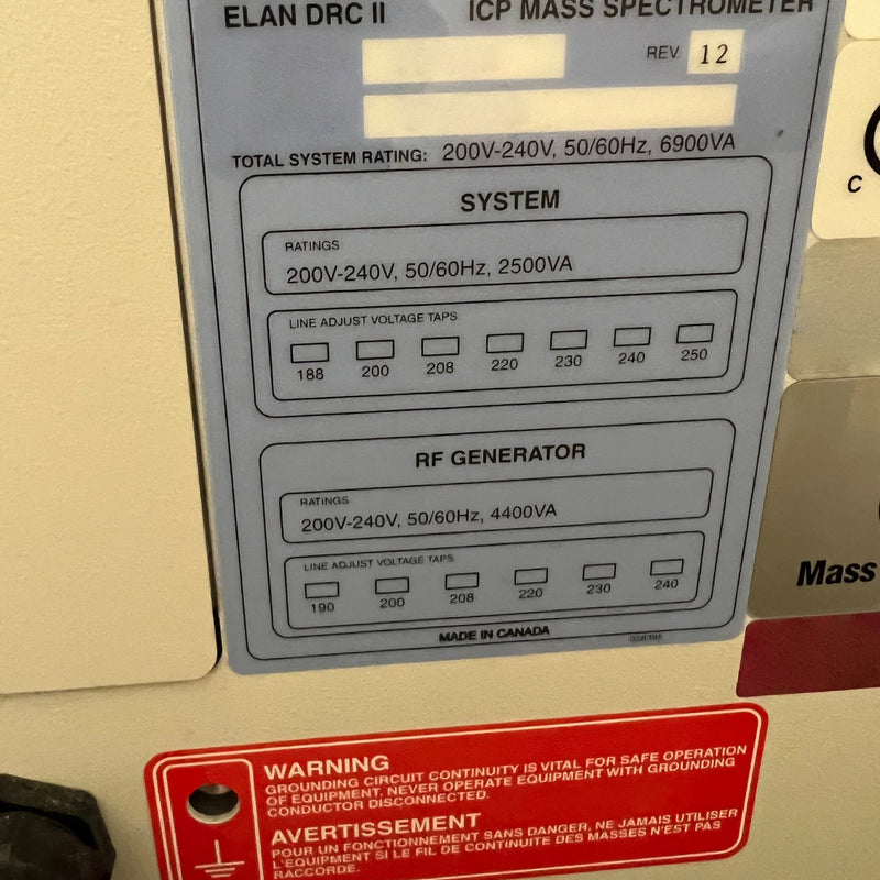Perkin Elmer Elan DC II ICP-MS (Inductively Coupled Plasma - Mass Spectrometer)