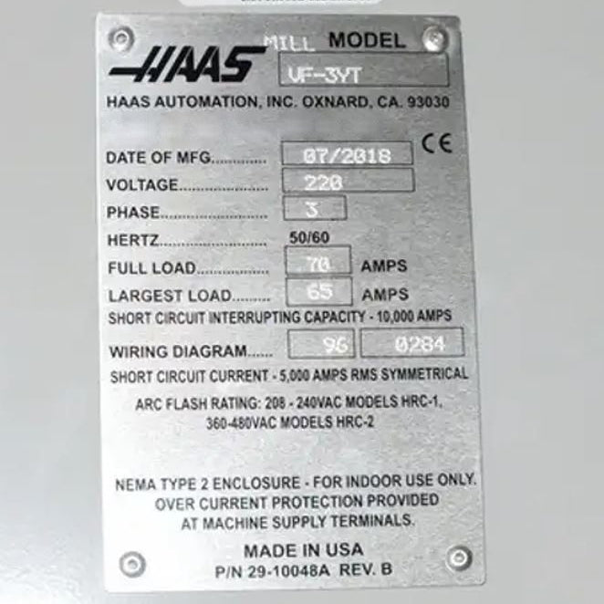 Haas VF 3 YT Horizontal Mill