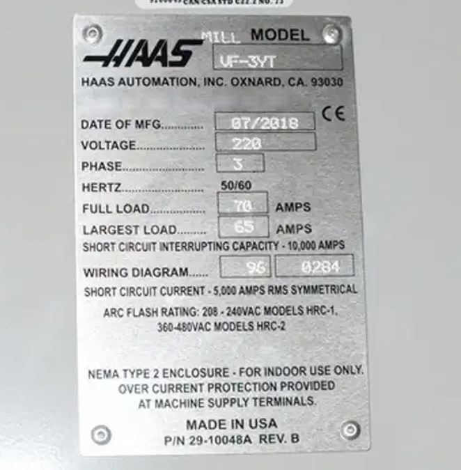 Haas VF 3 YT Horizontal Mill