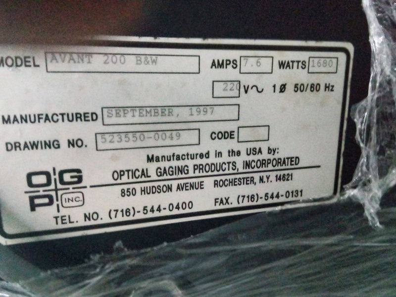 OGP (Optical Gaging Products) Avant 200 B&W