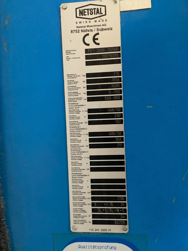 Netstal PET 3500 3550 R Injection Molding Machine