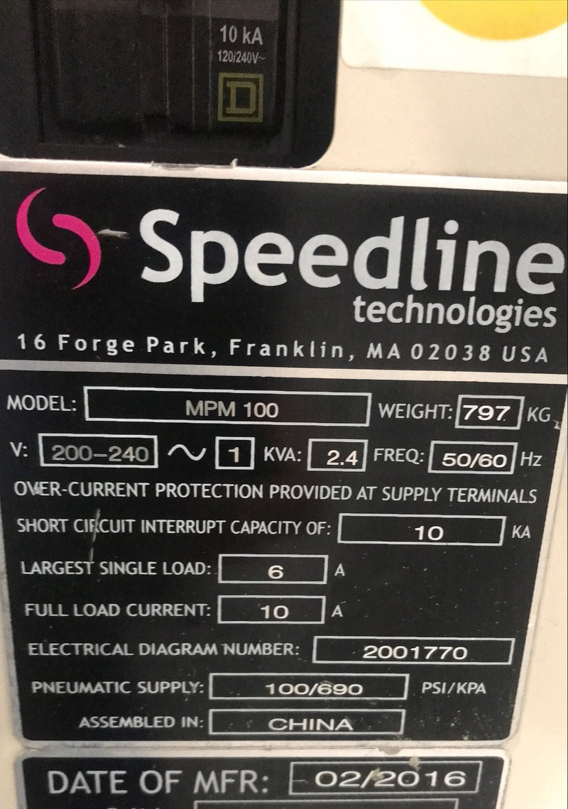 Speedline MPM 100 Screen Printer