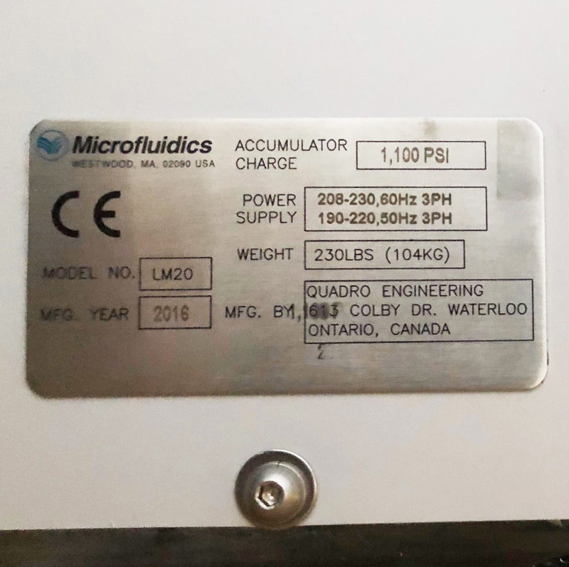 Microfluidics LM 20 Microfluidizer
