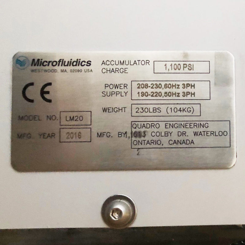 Microfluidics LM 20 Microfluidizer