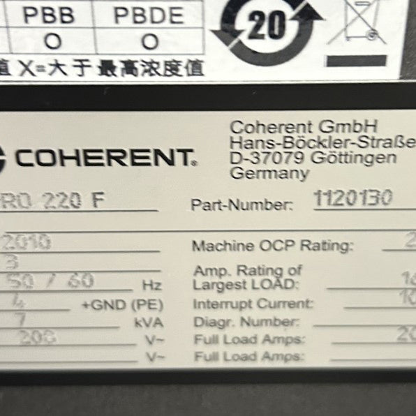 Coherent LPX Pro 220 F Excimer Laser