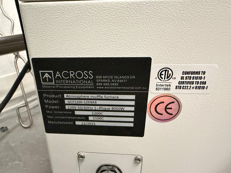 Across International GCF 1200-12 X 8 X 8 Ceramic Furnace