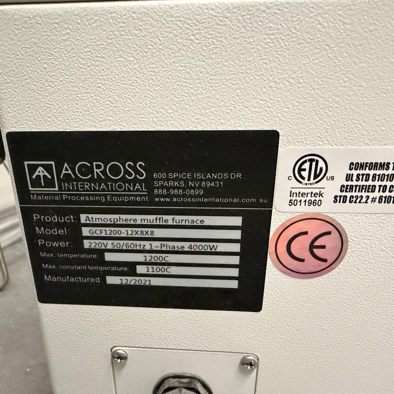 Across International GCF 1200-12 X 8 X 8 Ceramic Furnace
