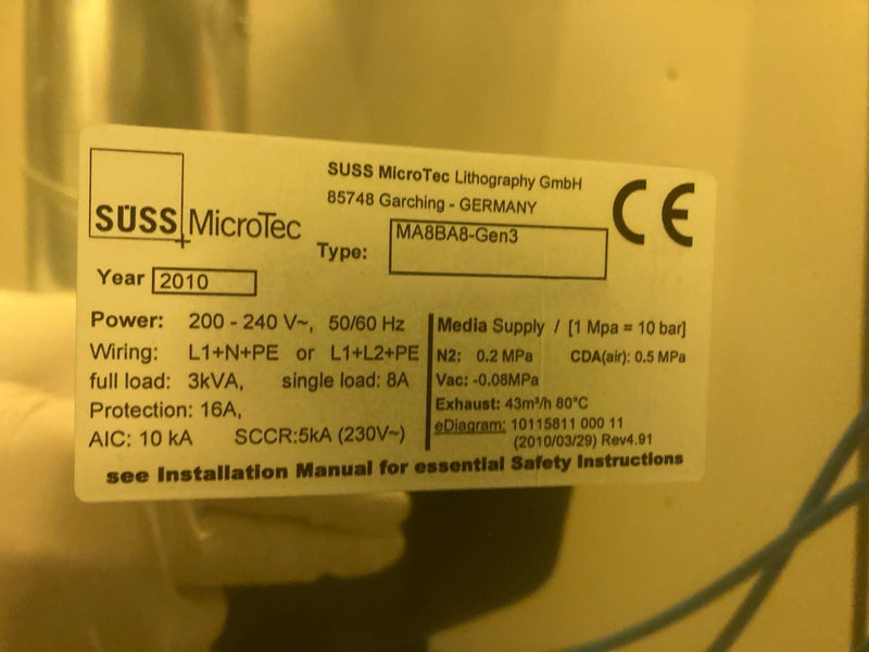 SUSS MA 8 / BA 8 Gen 3 Mask Aligner