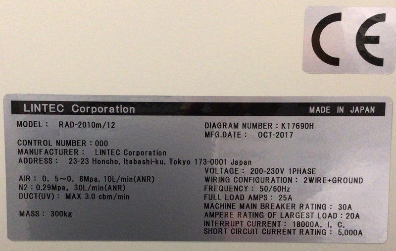 Lintec RAD 2010 M / 12 UV Irradiator