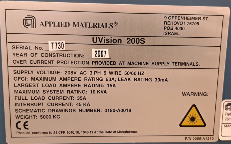 Applied Materials UVision SP 200 Brightfield Wafer Inspection Tool
