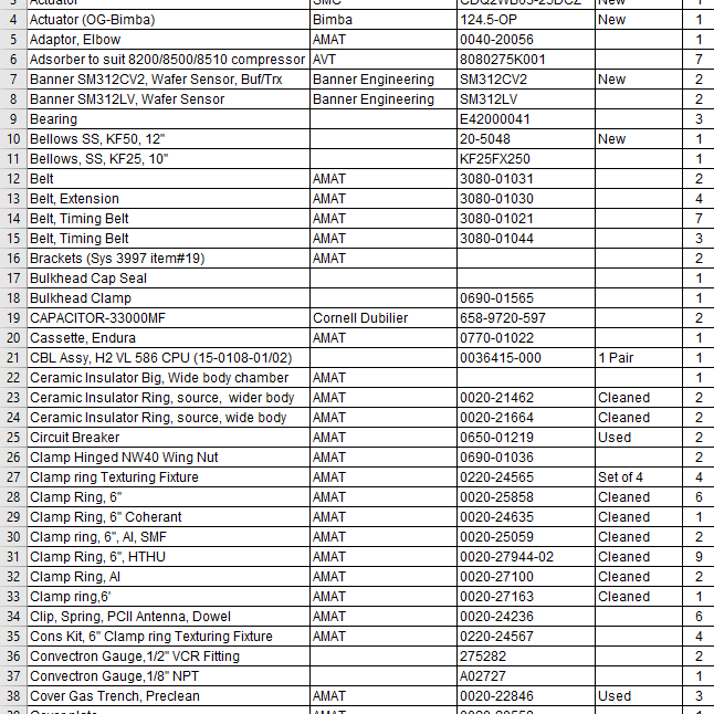 Applied Materials Endura Parts