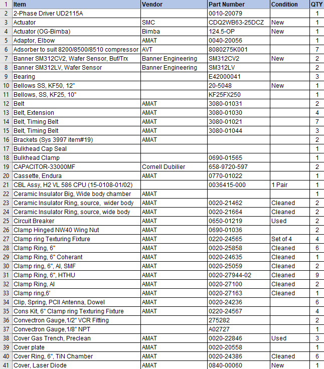 Applied Materials Endura Parts
