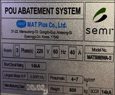 Micro Assembly Technologies MAT 508 BWA-S Gas Abatement System