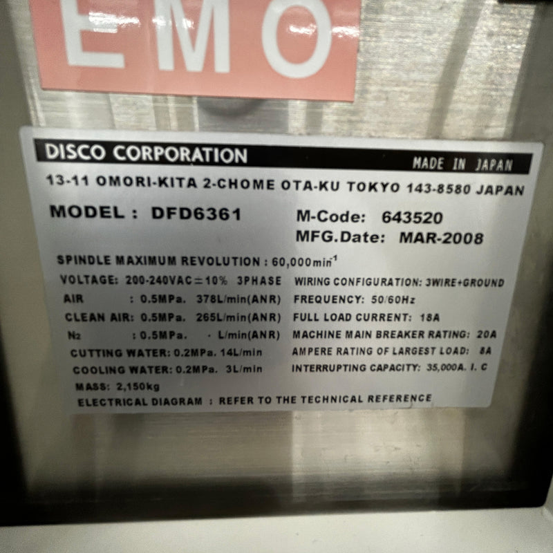 Disco DFD 6361 Automatic Dicing Saw