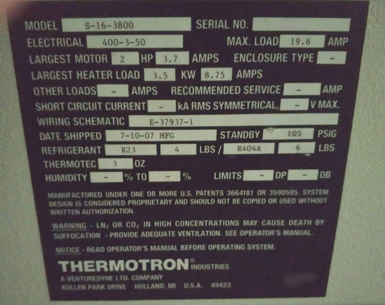 Thermotron S 16-3800 High and Low Temperature Oven
