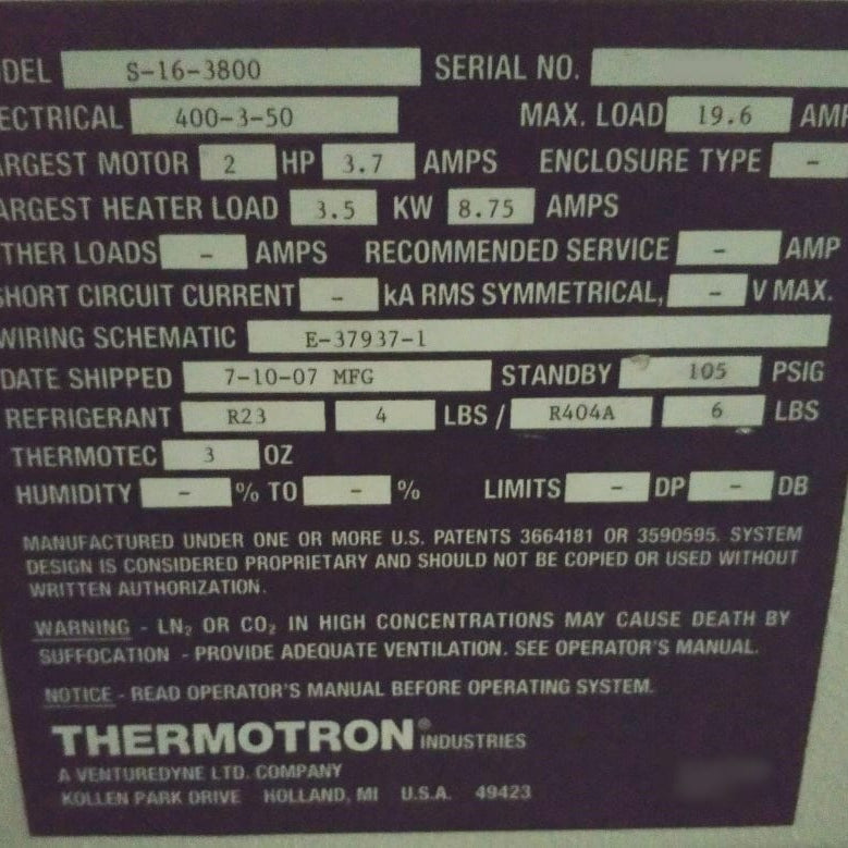 Thermotron S 16-3800 High and Low Temperature Oven