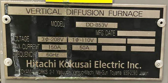 Kokusai Vertron III DD 853 V LPCVD Vertical Furnace (Low Pressure Chemical Vapor Deposition)