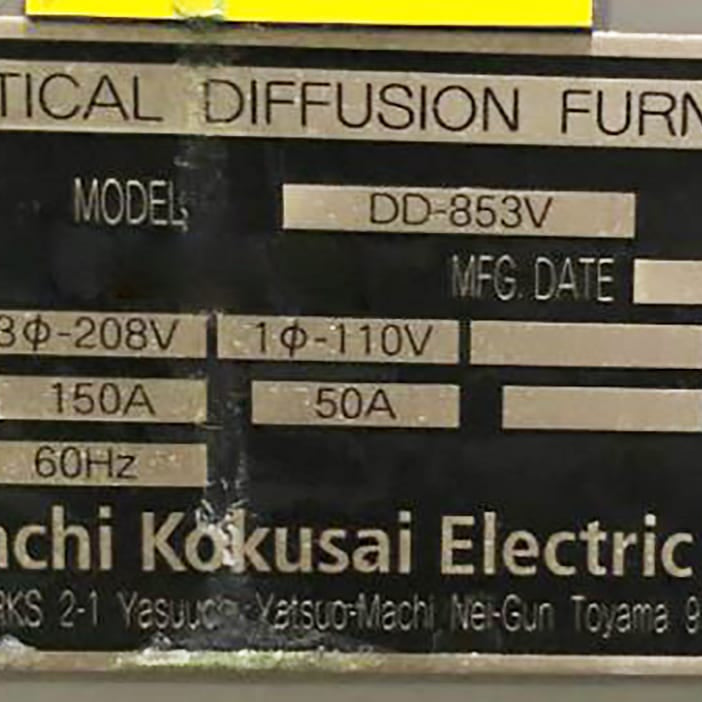 Kokusai Vertron III DD 853 V LPCVD Vertical Furnace (Low Pressure Chemical Vapor Deposition)