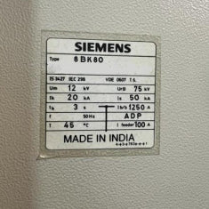 Siemens 8 BK 80 Switchgear