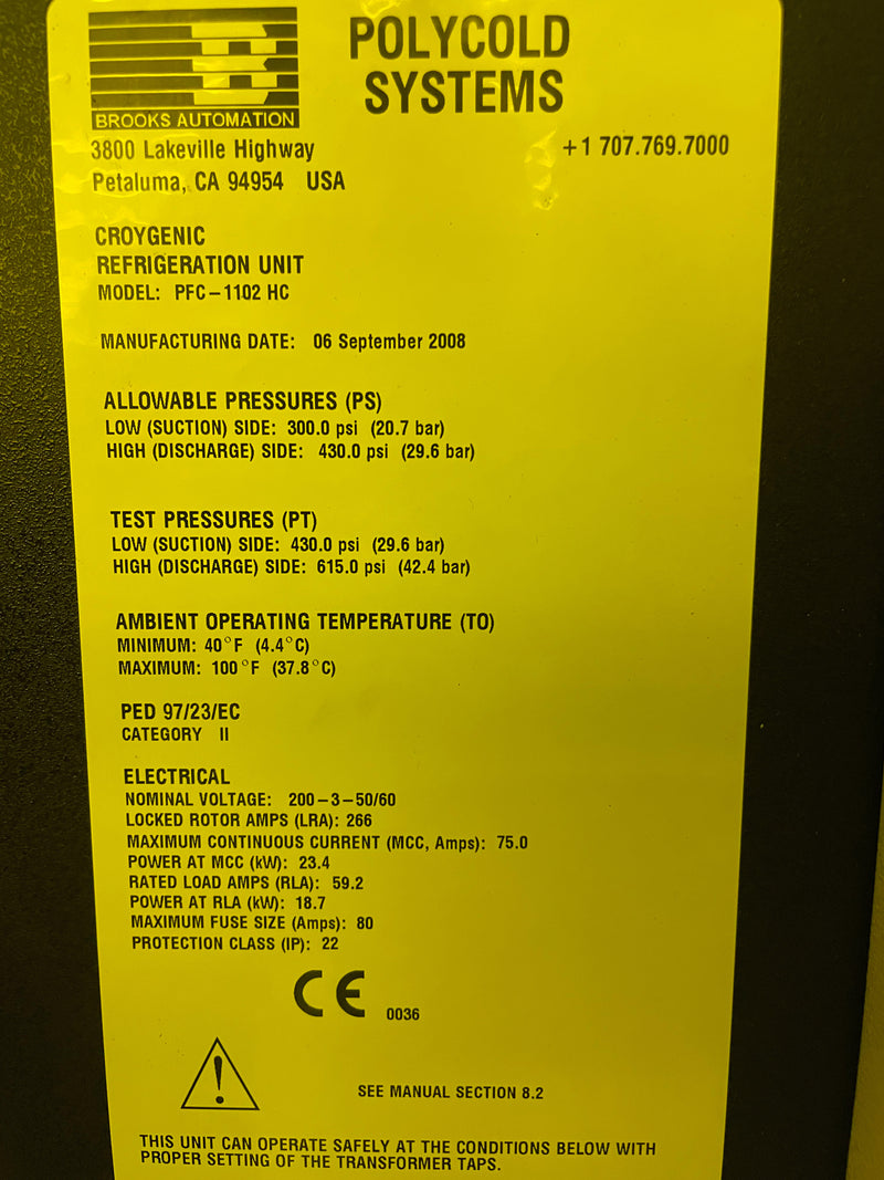 Polycold PFC 1102 HC Cryogenic Refrigeration