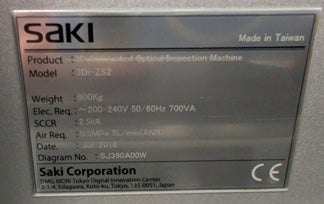 Saki 3 Di-ZS 2 AOI (Automated Optical Inspection)
