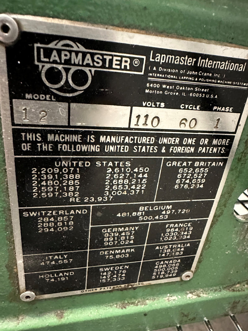 Lapmaster 12 Benchtop Lapping / Polishing Machine