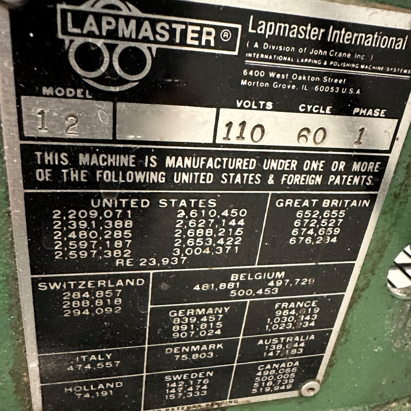 Lapmaster 12 Benchtop Lapping / Polishing Machine