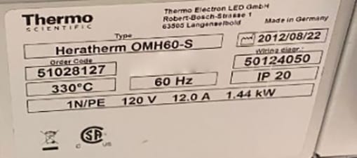 Thermo Scientific Heratherm OMH 60 S Oven