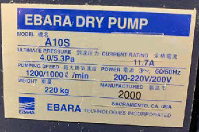 Ebara A 10 S Dry Pump