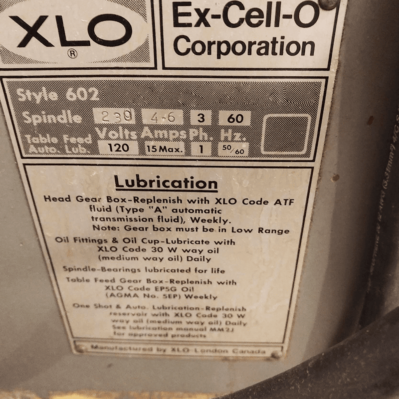 Ex-Cell-O 602 Vertical Mill
