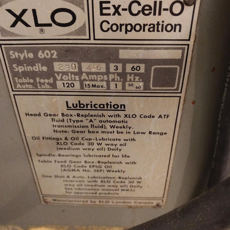 Ex-Cell-O 602 Milling Machine