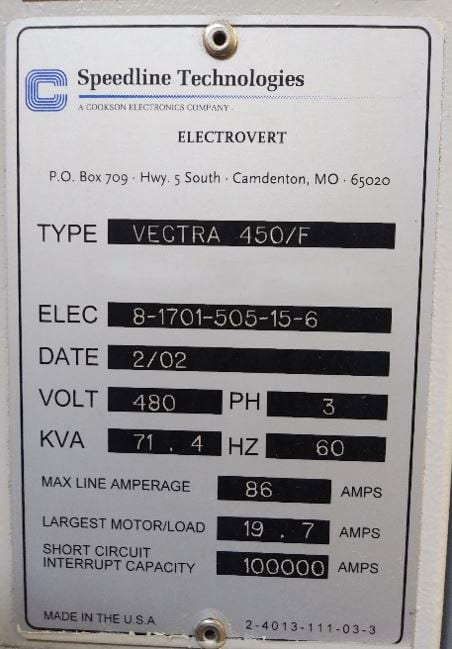 Speedline / Electrovert Vectra 450 F Wave Soldering
