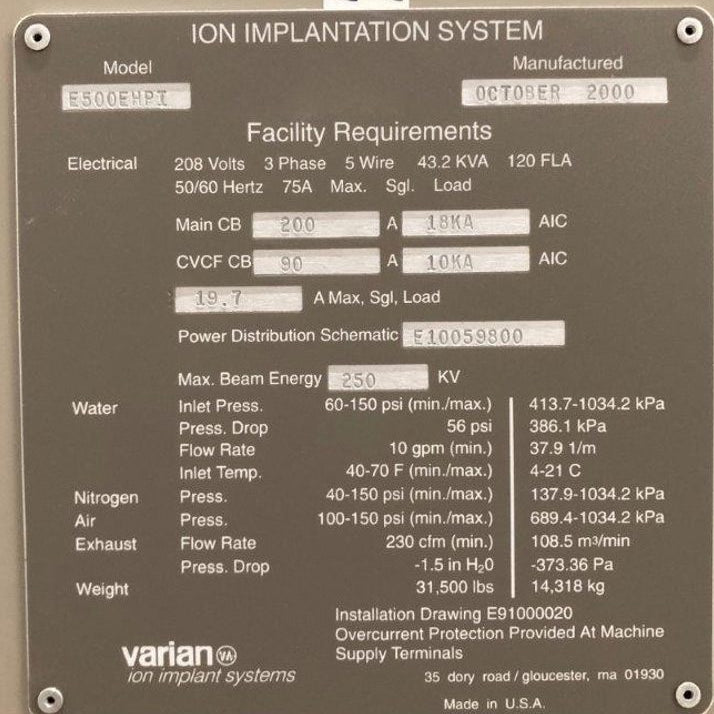 Varian E 500 EHPI Medium Current Implanter