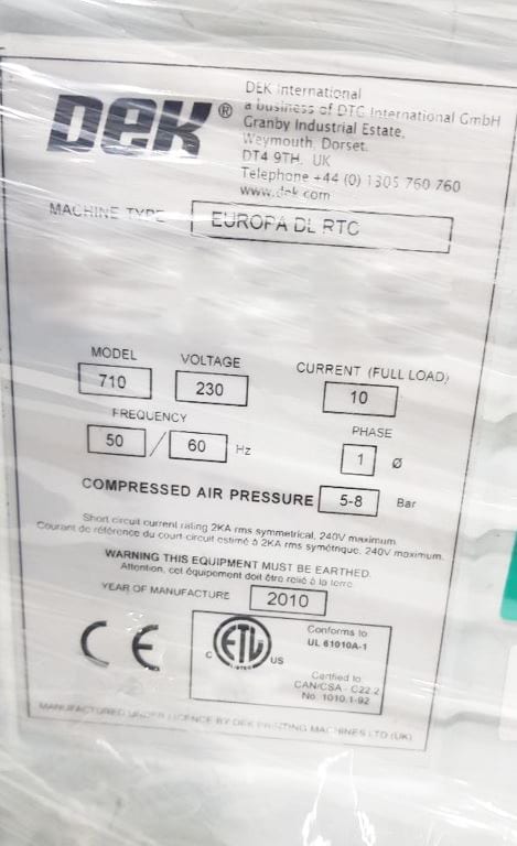 Dek Europa DL RTC Screen Printer