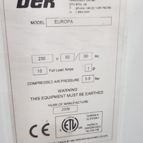 Dek Europa Screen Printer