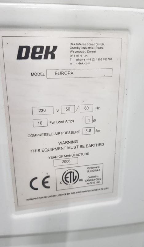 Dek Europa Screen Printer