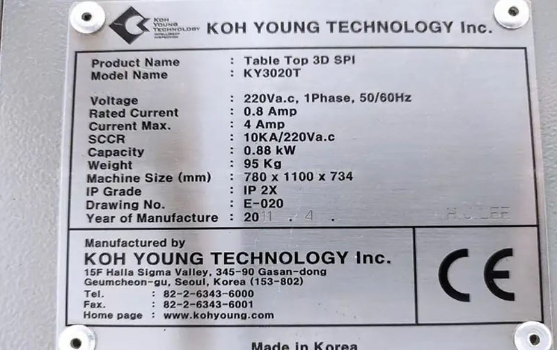 Koh Young KY 3020 T Table Top Automated Optical Inspection