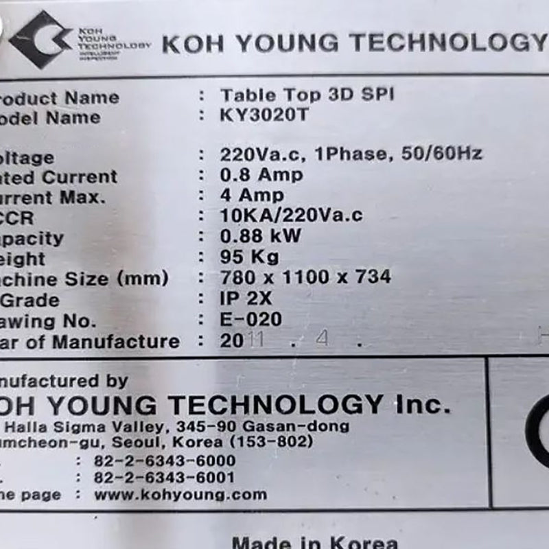 Koh Young KY 3020 T Table Top Automated Optical Inspection