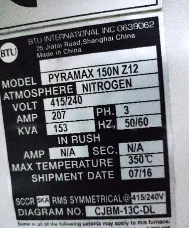BTU Pyramax 150 N Z 12 Reflow Oven