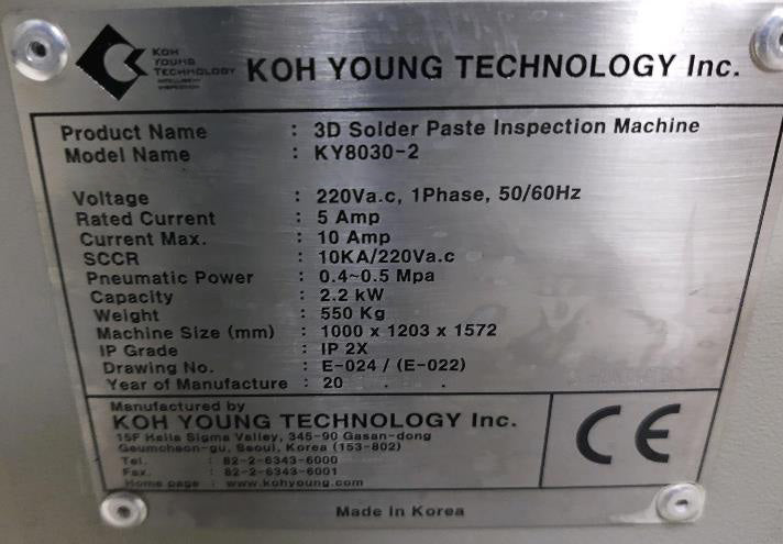 Koh Young KY 8030 2 3D Solder Paste Inspection