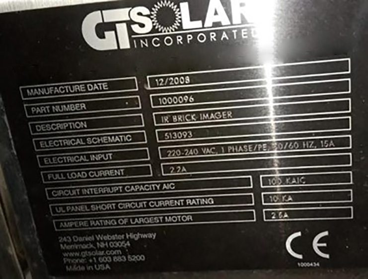 GT Solar PN 1000096 Lifetime Measuring