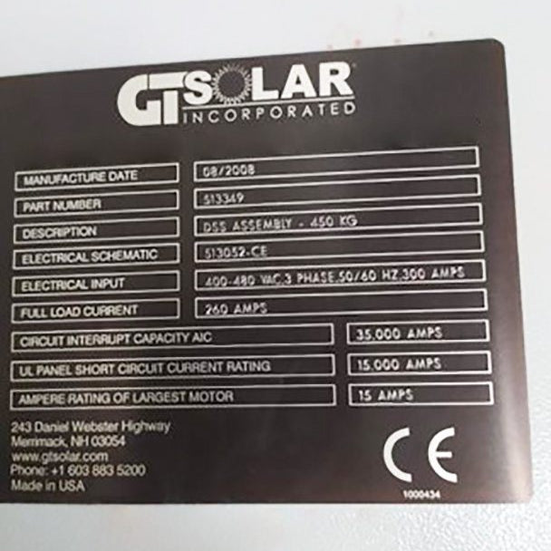 GT Solar GTS 302314 Furnace for Multi Crystalline Silicon Growth