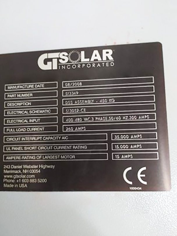GT Solar GTS 302314 Furnace for Multi Crystalline Silicon Growth