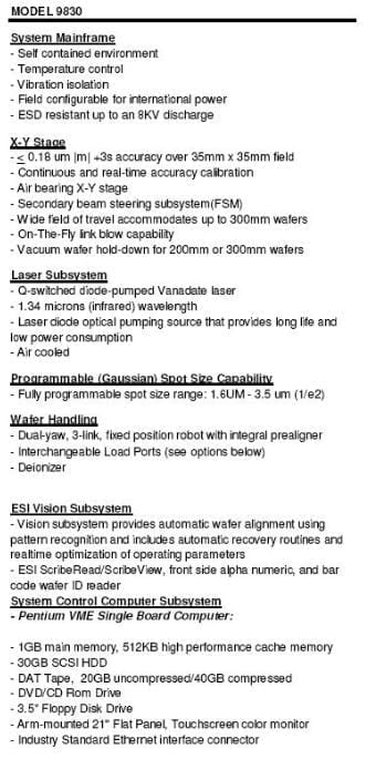 ESI 9830 Laser Repair System