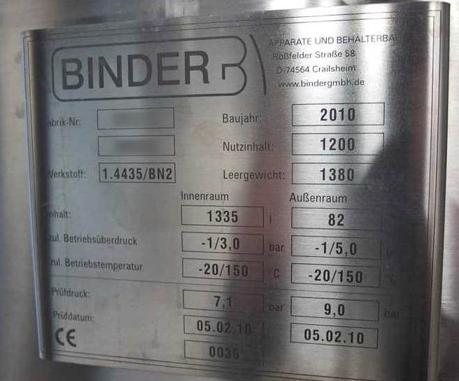 Binder 1200 L Vertical Reactor