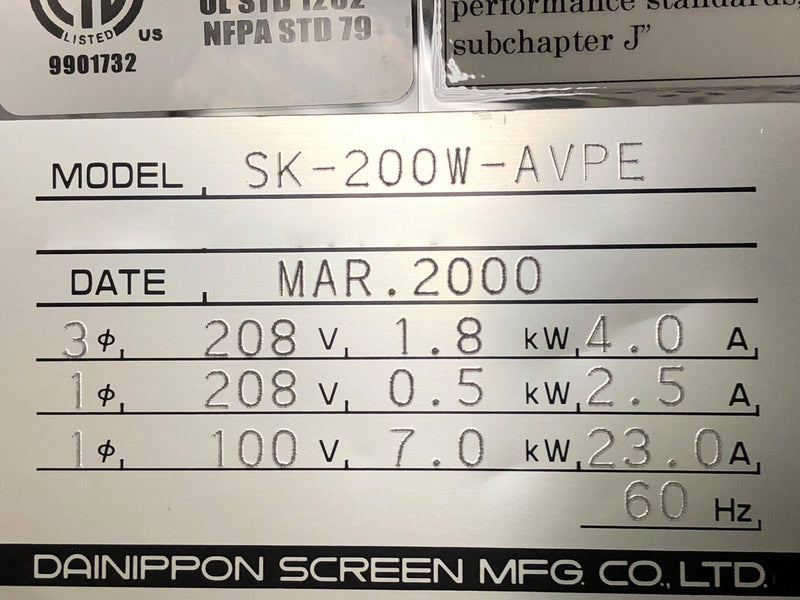 SCREEN / DNS SK 200 W-AVPE Coater / Developer