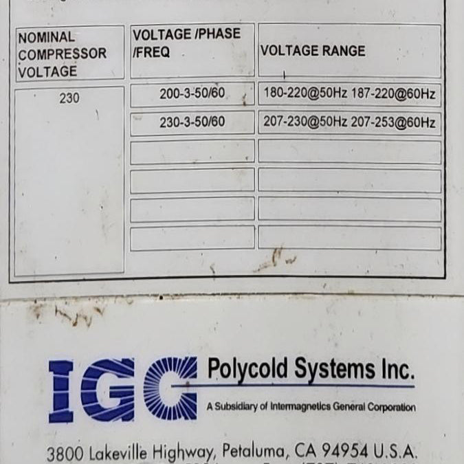 IGC Polycold Systems PFC 550 HC Cryogenic Refrigeration Unit