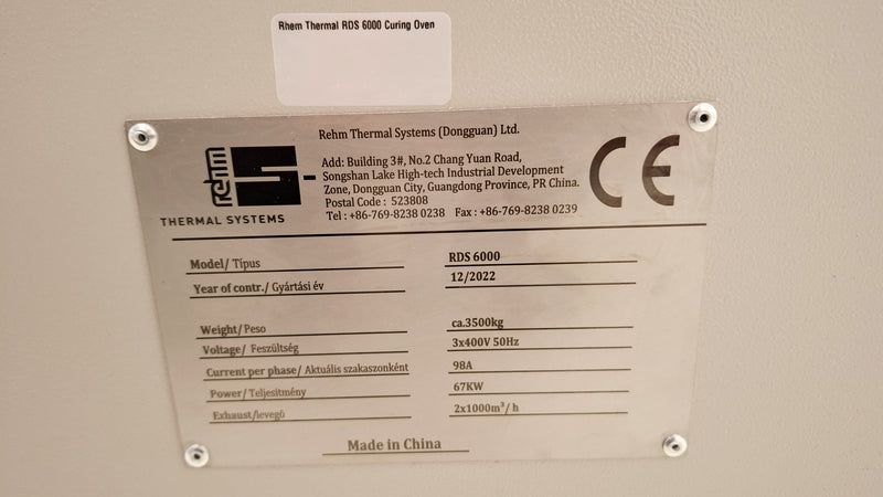 Rehm RDS 6000 Cure Oven